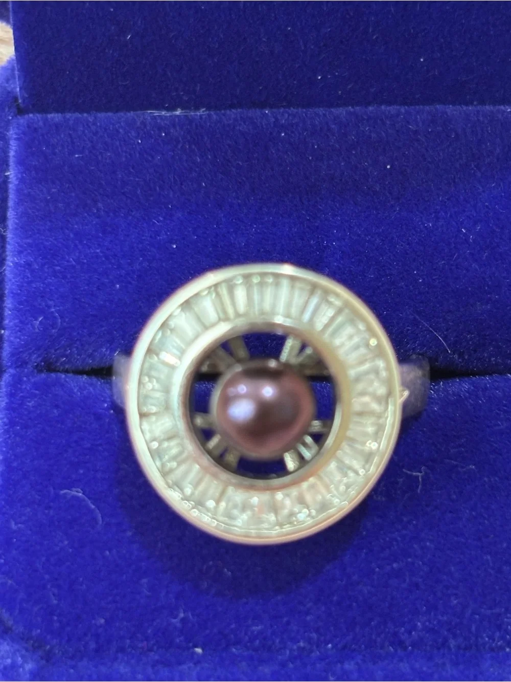 925 sterling silver Elegant deep purple real Pearl Halo Ring